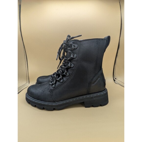 Sorel Lennox Lace Combat Boots Women's SZ 5 Black NL3700-010 Leather Waterproof - Picture 2 of 9